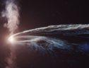 Rappresentazione artistica dell'emissione di materia da parte di un buco nero, 2 anni dopo avere divorato una stella (fonte: DESY, Science Communication Lab) (ANSA)