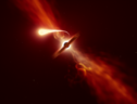 Sullo sfondo la stella divorata dal un buco nero supermassiccio (fonte: ESO/M. Kornmesser) (ANSA)