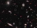 Nei riquadri alcune delle galassie destinate a diventare parte del più antico ammasso finora noto, A2744z7p9OD (fonte: NASA, ESA, CSA, Takahiro Morishita (IPAC); Processing: Alyssa Pagan (STScI) (ANSA)