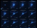 L'evoluzione della nube di detriti prodotta dalla sonda Dart con l'asteroide Dimorphos. Priodo dal ; la prima immagine è del 26 settembre 2022, subito prima dello scontro, l'ultima a circa un mese dopo, il 25 ottobre 2022 (fonte: ESO/Opitom et al.) (ANSA)