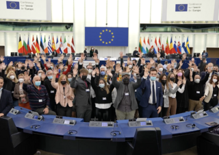 Un momento coi cittadini partecipanti alla CoFoE a Strasburgo (ANSA)