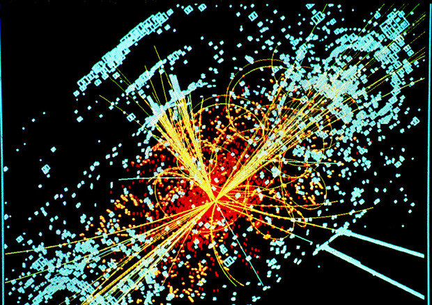 Rappresentazione grafica delle collisioni che hanno portato alla scoperta del bosone di Higgs, il tassello mancante per la conferma del Modello Standard (fonte: Lucas Taylor / CERN) © Ansa