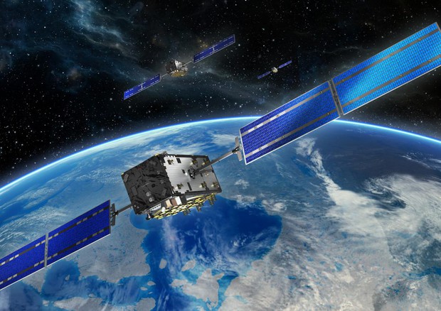 Rappresentazione artistica dei satelliti della costellazione europea Galileo (fonte: GSA) © Ansa