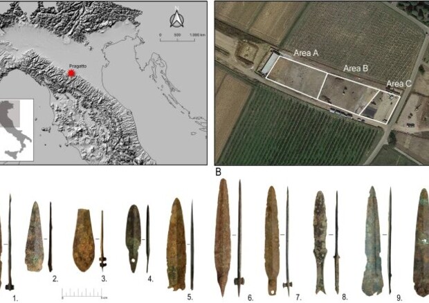 Lo studio è stato condotto su 10 pugnali dell’Età del Bronzo trovati a Pragatto vicino Bologna (fonte: Scientific Reports) © Ansa