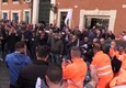 Roma, lavoratori edili manifestano per il superbonus davanti a Palazzo Chigi (ANSA)