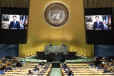 L'intervento del premier Giuseppe Conte alla 75ma Assemblea generale delle Nazioni Unite (ANSA)
