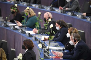Gli eurodeputati durante l'omaggio a Sassoli (ANSA)