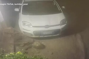 Ischia, un'auto trascinata e inghiottita dalla furia del fango in pochi secondi (ANSA)
