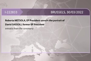 La cerimonia della foto del presidente Sassoli all'Eurocamera (ANSA)