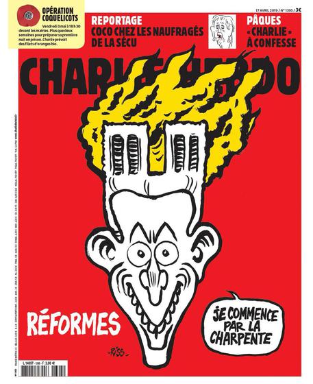 Notre-Dame: Charlie Hebdo, incendio su testa Macron © ANSA