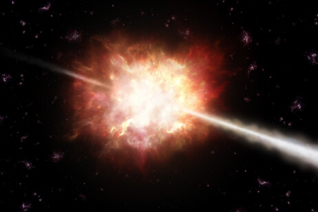 Rappresentazione artistica di un lampo di raggi gamma (fonte: ESO/A. Roquette)