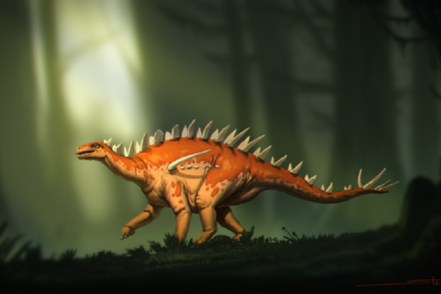 Rappresentazione artistica dello stegosauro Bashanosaurus primitivus, il più antico finora scoperto (fonte: Banana Art Studio)