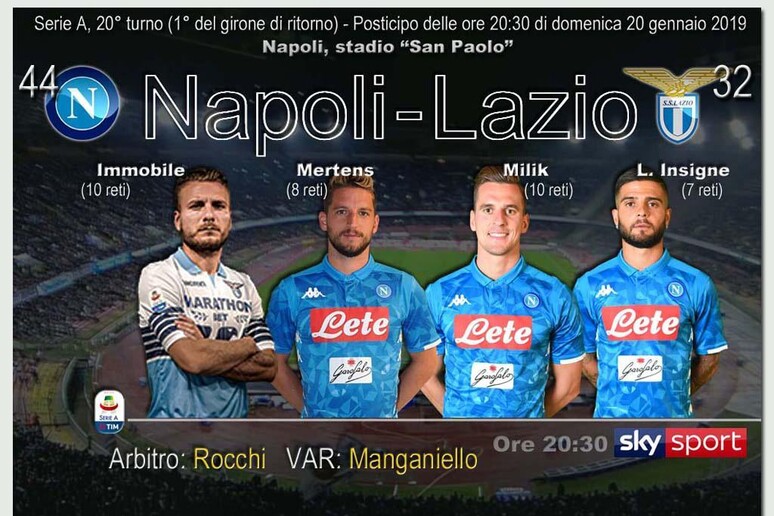 Serie A, Napoli-Lazio domenica sera - RIPRODUZIONE RISERVATA