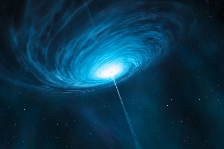 Rappresentazione artistica di un quasar, uno degli oggetti più lontani e luminosi del cosmo. (fonte: ESO/M. Kornmesser) - RIPRODUZIONE RISERVATA