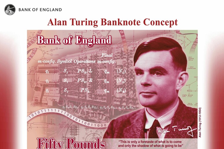 Alan Turing sulla banconota da 50 sterline (fonte: (Peter Byrne/PA via AP) © ANSA/AP