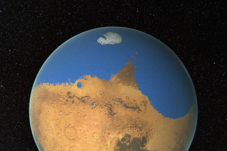 Rappresentazione artistica degli oceani di Marte (fonte: NASA/GSFC) - RIPRODUZIONE RISERVATA