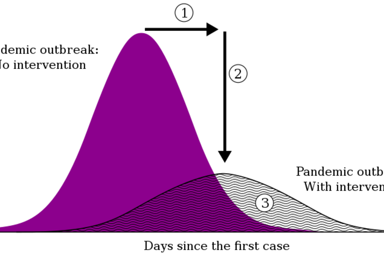 Rappresentazione schematica di una curva pandemica (fonte: Gufosowa) - RIPRODUZIONE RISERVATA