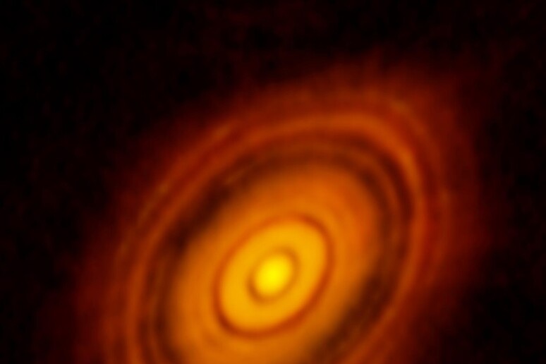 L 'anello di gas e polveri fotografato dal radiotelescopio Alma intorno a una giovane stella (fonte: ALMA, ESO/NAOJ/NRAO) - RIPRODUZIONE RISERVATA