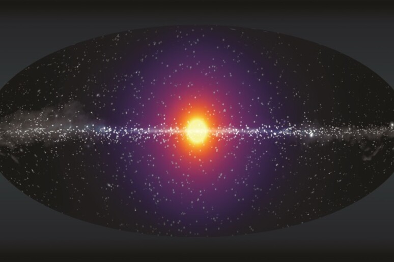 Rappresentazione grafica dell’ipotetico alone di raggi X associato, secondo alcuni modelli, alla materia oscura, (fonte: Christopher Dessert, Nicholas L. Rodd, Benjamin R. Safdi, Zosia, Rostomian, Berkeley Lab) - RIPRODUZIONE RISERVATA