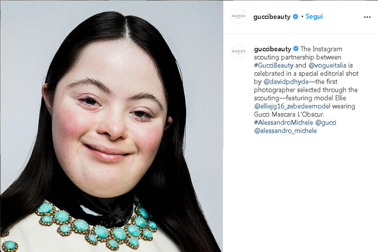 Moda: Gucci sceglie Ellie, modella con la sindrome di Down - RIPRODUZIONE RISERVATA