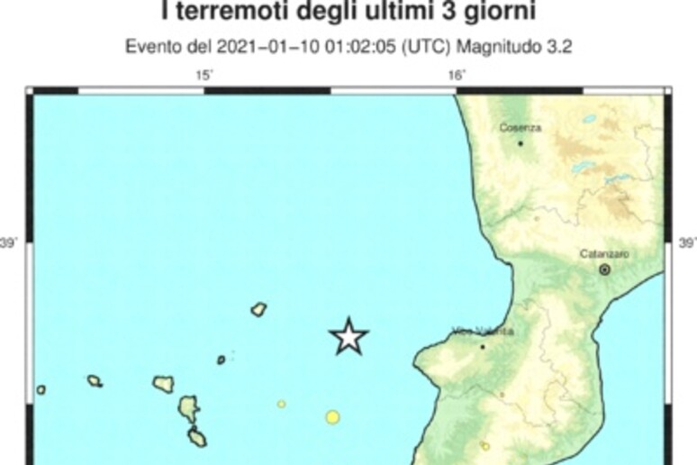 Terremoto al largo della Calabria (mappa dal sito INGV) - RIPRODUZIONE RISERVATA