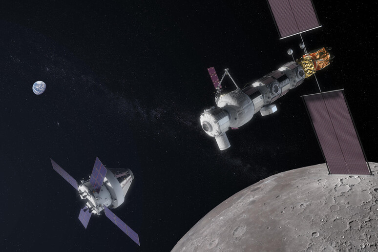 Rappresentazione artistica di Gateway, la futura Stazione Spaziale nell 'orbita lunare (fonte: Wikipedia) - RIPRODUZIONE RISERVATA