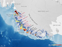 I ghiacciai della regione antartica Getz, in rosso i nomi di quelli dedicati alla crisi climatica (fonte: ESA) (ANSA)