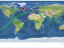 Mappa della traiettoria dello stadio centrale del razzo cinese in caduta libera sulla Terra durante la finestra di rientro in atmosfera: il punto di atterraggio più probabile è nell'Oceano Atlantico (Fonte: EU SST)   (ANSA)