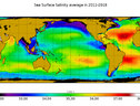 Il grafico mostra la salinità media della superficie di mari e oceani nel periodo 2011-2018 (Fonte: ICM-CSIC) (ANSA)