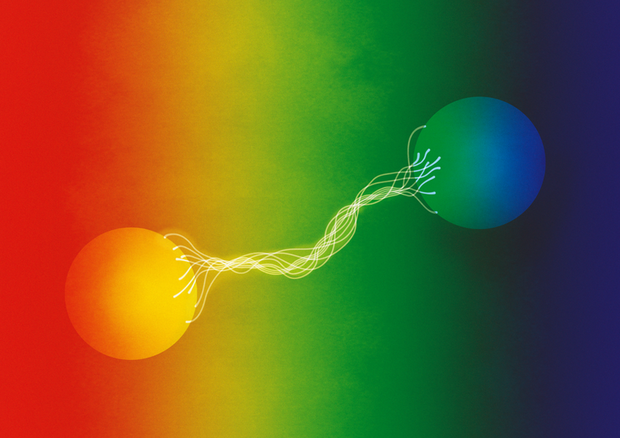 Rappresentazione grafica del fenomeno dell'entaglement, nel quale le particelle influenzano il lorocomportamento nonostante la distanza (fonte: Johan Jarnestad/The Royal Swedish Academy of Sciences) © Ansa
