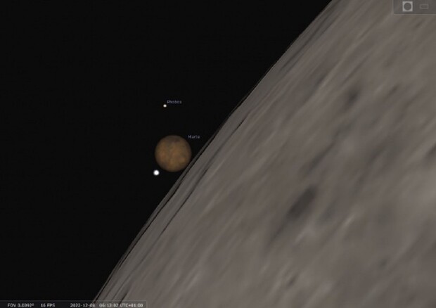 Spettacolare ‘nascondino’ all’alba tra Luna e Marte (fonte: Uai) © Ansa