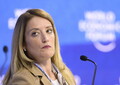 La presidente del Parlamento Ue, Roberta Metsola, al World Economic Forum di Davos (ANSA)