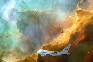Rappresentazione artistica della nube di gas nella nebulosa RCW 49, una delle regioni di formazione stellare più attive della Via Lattea, fotografata dal telescopio Sofia della Nasa, a bordo di un aereo 747 modificato (fonte: Marc Pound/UMD) (ANSA)
