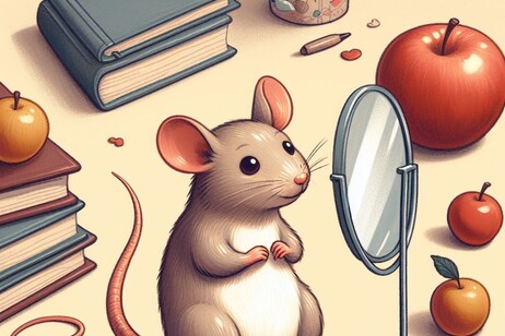Anche i topi riconoscono la loro immagine allo specchio (fonte: immagine generata dal sistema di IA Microsoft Bing - Image Creator)