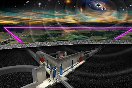 Rappresentazione artistica del futuro Einstein Telescope, destinato a cayyurare le onde gravitazionali (fonte: ET)