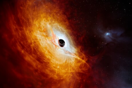 Rappresentazione artistica del quasar J0529-4351 (fonte: ESO/M. Kornmesser)