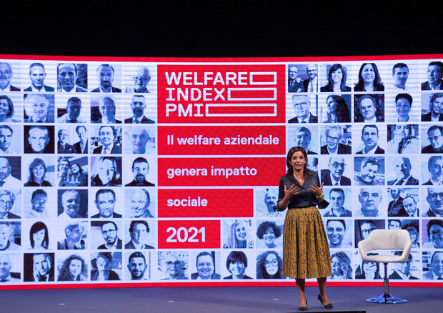 Lucia Sciacca, Direttore Comunicazione e Social Responsability Generali Country Italia e Global Business Lines, introduce i lavori del Welfare Index PMI 2021 a Roma © ANSA