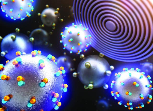 Rappresentazione artistica della reazione fra particelle di cerio e platino, viste con la nuova linea di microscopia a raggi X Cosmic (fonte: Chungnam National University)