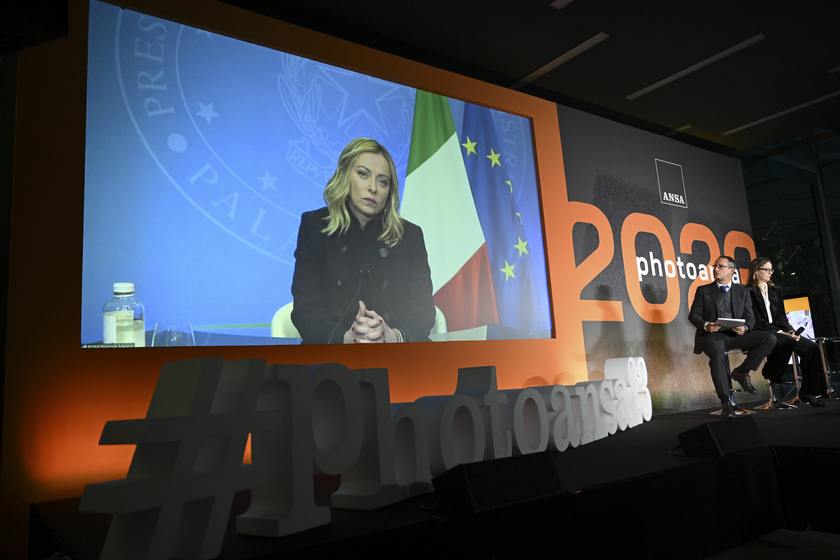La presidente del Consiglio Meloni in collegamento video alla presentazione di Photoansa 2023 - RIPRODUZIONE RISERVATA