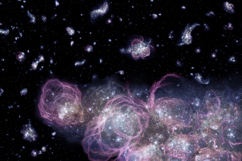 Una rappresentazione artistica dell 'universo quando era molto giovane (fonte: A. Schaller (STScI), ESA) - RIPRODUZIONE RISERVATA