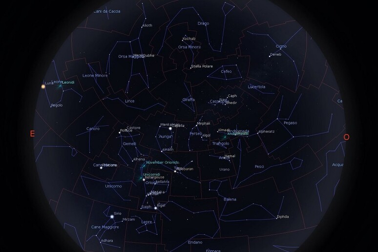 La mappa del cielo nella notte di Natale (fonte: UAI) - RIPRODUZIONE RISERVATA