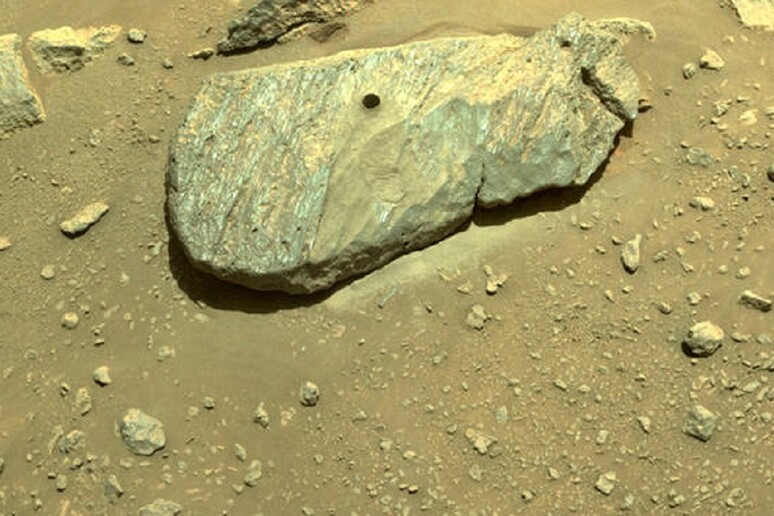 Il rover Perseverance raccoglie la prima roccia marziana (fonte: NASA/JPL-Caltech) - RIPRODUZIONE RISERVATA