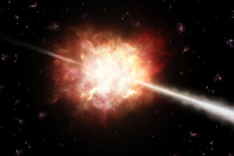Rappresentazione artistica di un lampo di raggi gamma (Fonte: ESO/A. Roquette) - RIPRODUZIONE RISERVATA