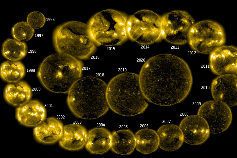 Variazioni dell’attività del Sole osservate nel corso di 25 anni (fonte: Soho, Esa e Nasa) - RIPRODUZIONE RISERVATA