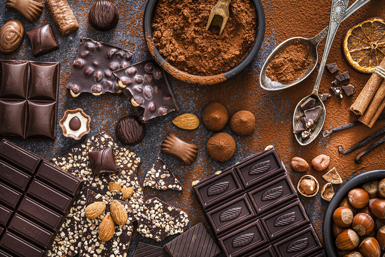 barrette di cioccolato e polvere di cacao foto iStock. - RIPRODUZIONE RISERVATA
