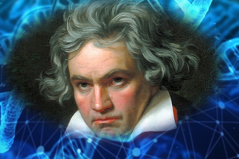 Ottenuta la mappa del Dna di Ludwig van Beethoven (fonte: Il Dna sullo sfondo: Pixabay, il ritratto di Beethoven: WikiCommons) - RIPRODUZIONE RISERVATA